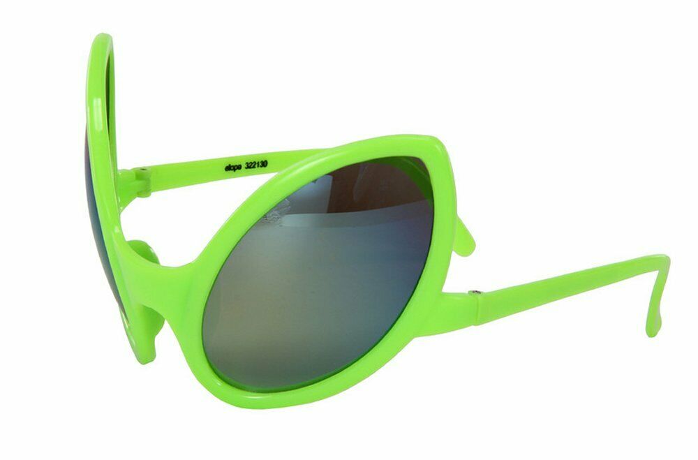 Close Encounter Green Alien Costume Glasses Sunglasses UFO ET Mirrored Bug Eyes - Fresh Stock Dated December 2025