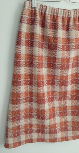 Vintage 70s Mod Check A-Line Skirt Secretary Stretch Polyester Rust Orange M L - Fresh Stock Dated March 2026