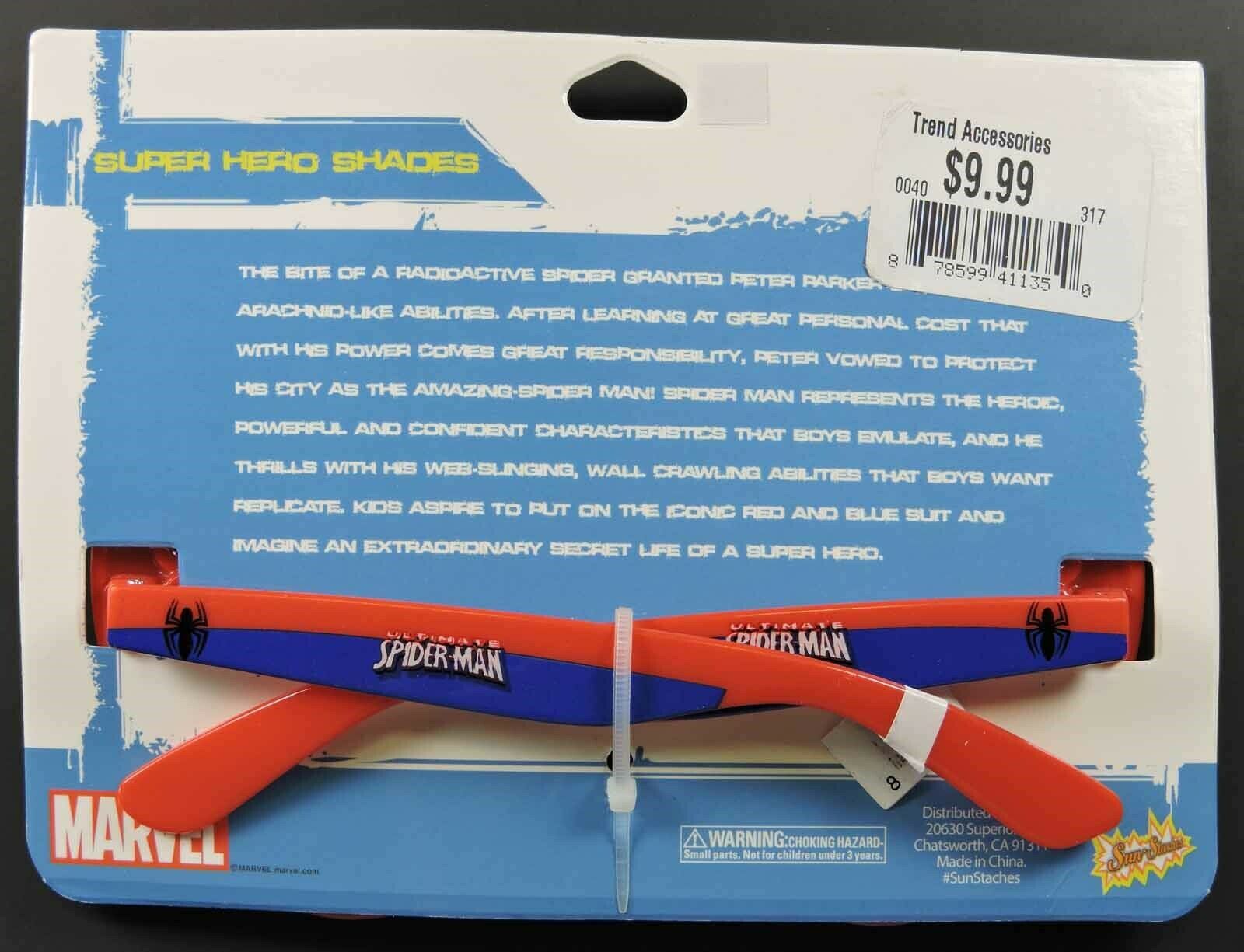 Marvel Spiderman Super Hero Shades Sun Staches Sunglasses costume eyewear MOC - Fresh Stock Dated December 2025