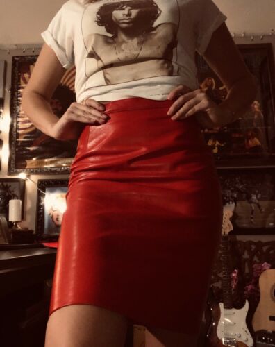VTG Genuine Leather Skirt - Red, High Waist 27” - Fresh Stock Dated December 2025