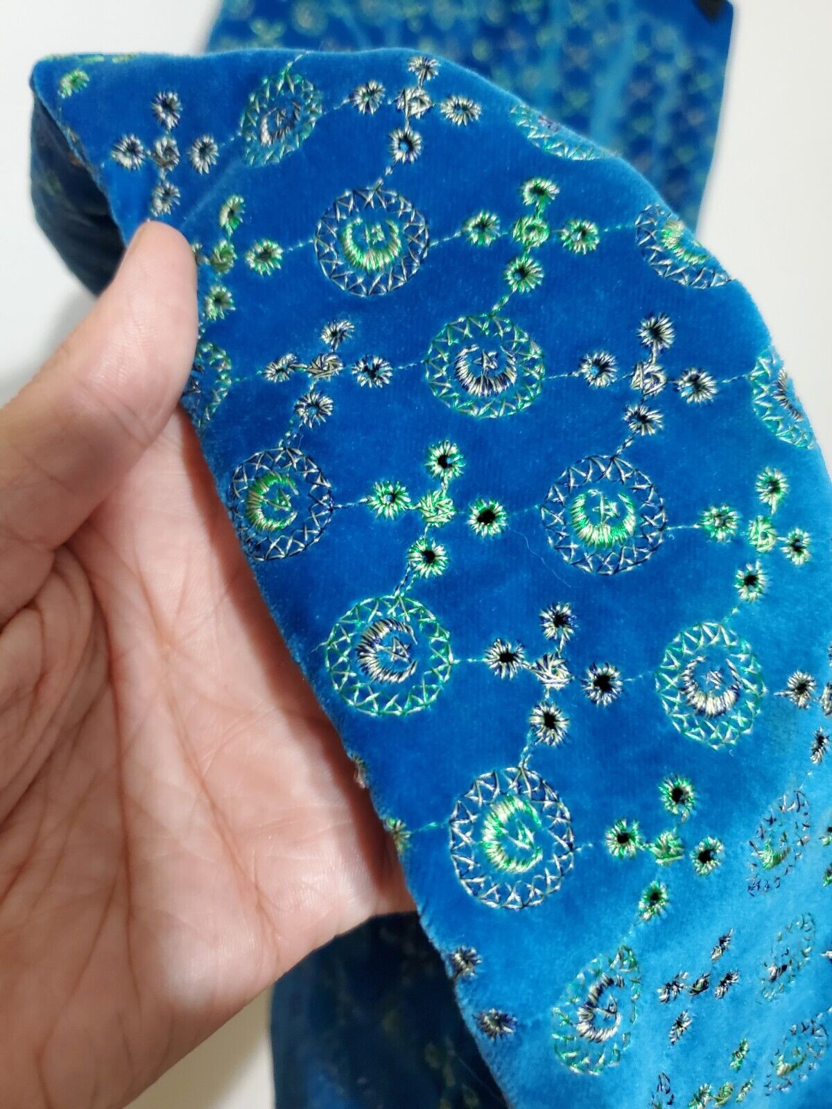 Vintage 60s Blue Velvet High Waist Maxi Eyelet Skirt Hippy Mod Festival 25 Inch - Fresh Stock Dated March 2026