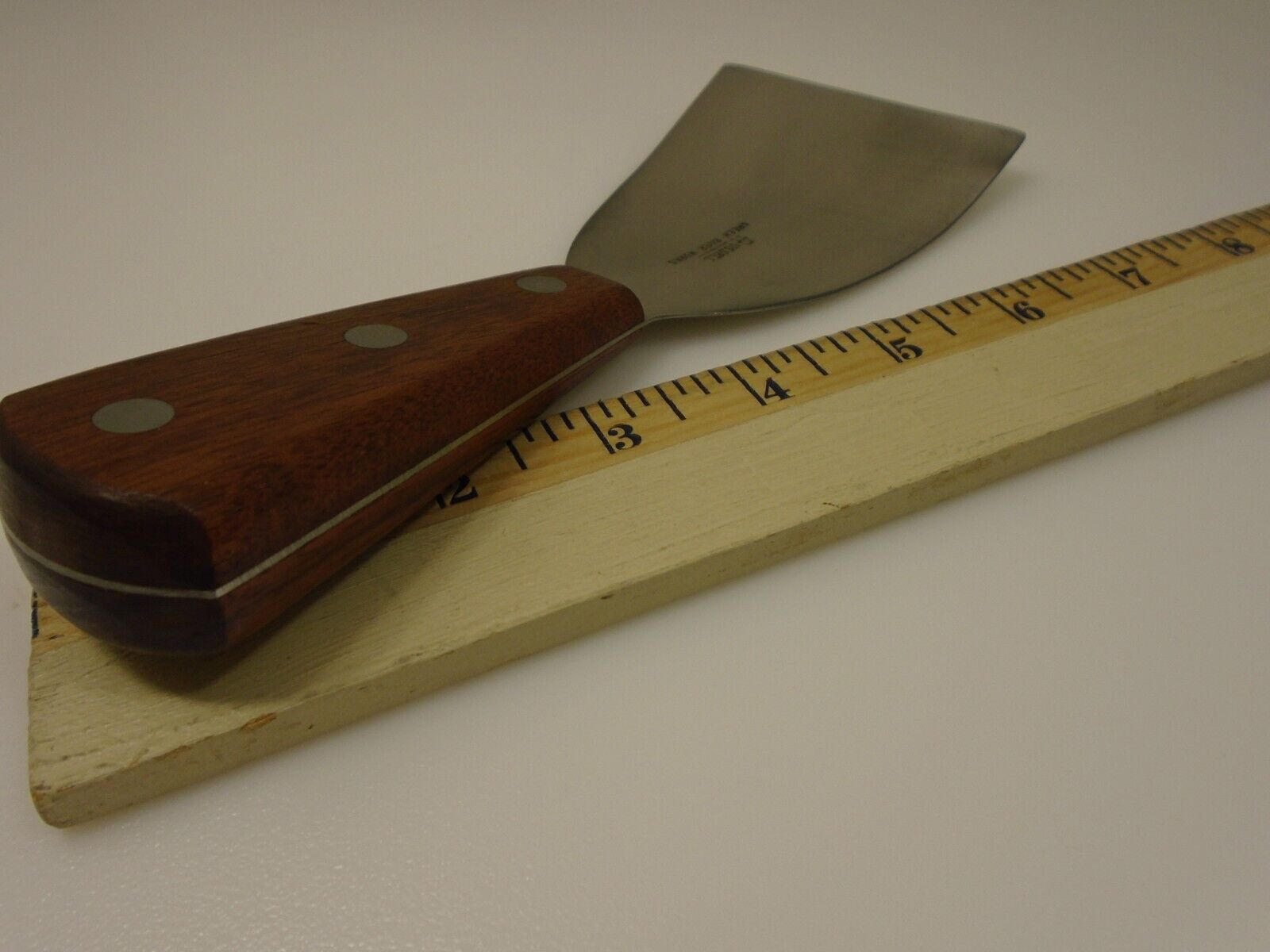 Russell USA 3 inch High Carbon Scraper Curved Arced Stiff Blade Wood Handle New - Fresh Stock Dated February 2026