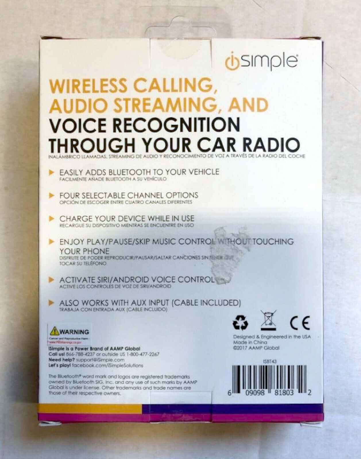 NEW iSimple Bluetooth Car Wireless BluStream FM Transmitter 2017 version - Fresh Stock Dated February 2026