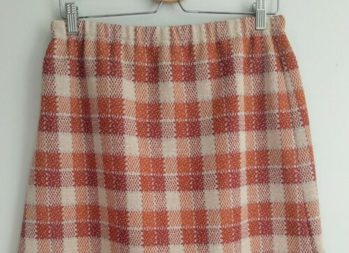 Vintage 70s Mod Check A-Line Skirt Secretary Stretch Polyester Rust Orange M L - Fresh Stock Dated March 2026