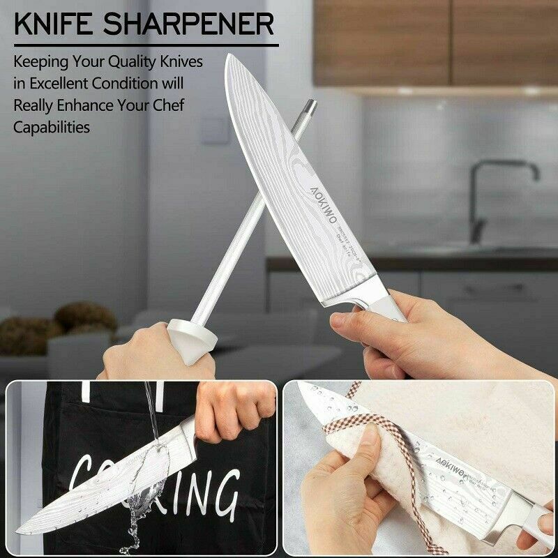 Juego De Cuchillos De Chef Profesional Cocina Acero Inoxidable Con Bloque Madera - Fresh Stock Dated December 2025