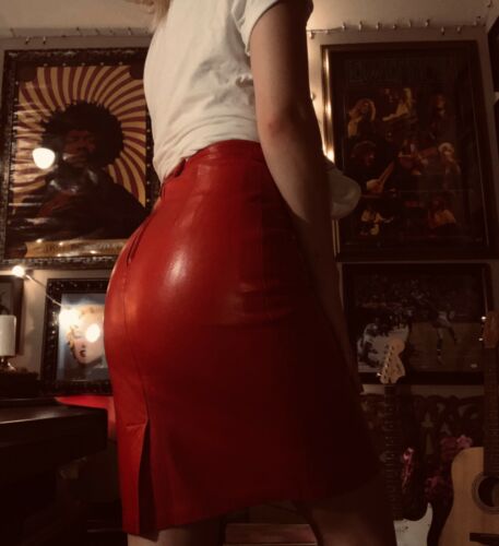VTG Genuine Leather Skirt - Red, High Waist 27” - Fresh Stock Dated December 2025