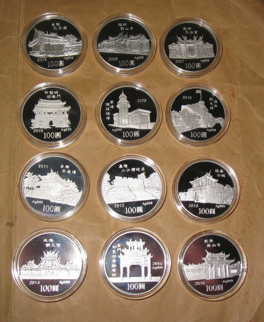 2005 ~ 2016 Taiwan $ 100D Yr.ROOSTER ~ MONKEY LUNAR Animals 12 Pcs  silver coins - Fresh Stock Dated February 2026