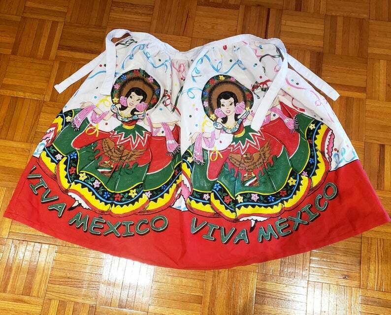 Vintage Hand Painted novelty cotton Mexican Mexico full skirt L XL rockabilly - Fresh Stock Dated December 2025