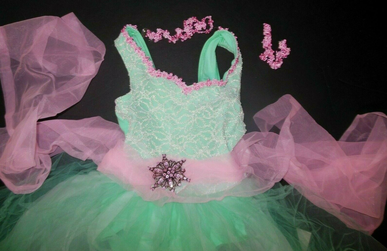 romantic length ballet costume brooch included child Sz Small 4-6m Mint Green - Fresh Stock Dated December 2025