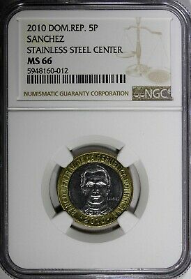 Dominican Republic Sánchez 2010 5 Pesos Magnetic NGC MS66 Poland Mint KM# 89(2) - Fresh Stock Dated February 2026