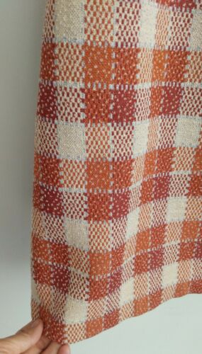 Vintage 70s Mod Check A-Line Skirt Secretary Stretch Polyester Rust Orange M L - Fresh Stock Dated March 2026