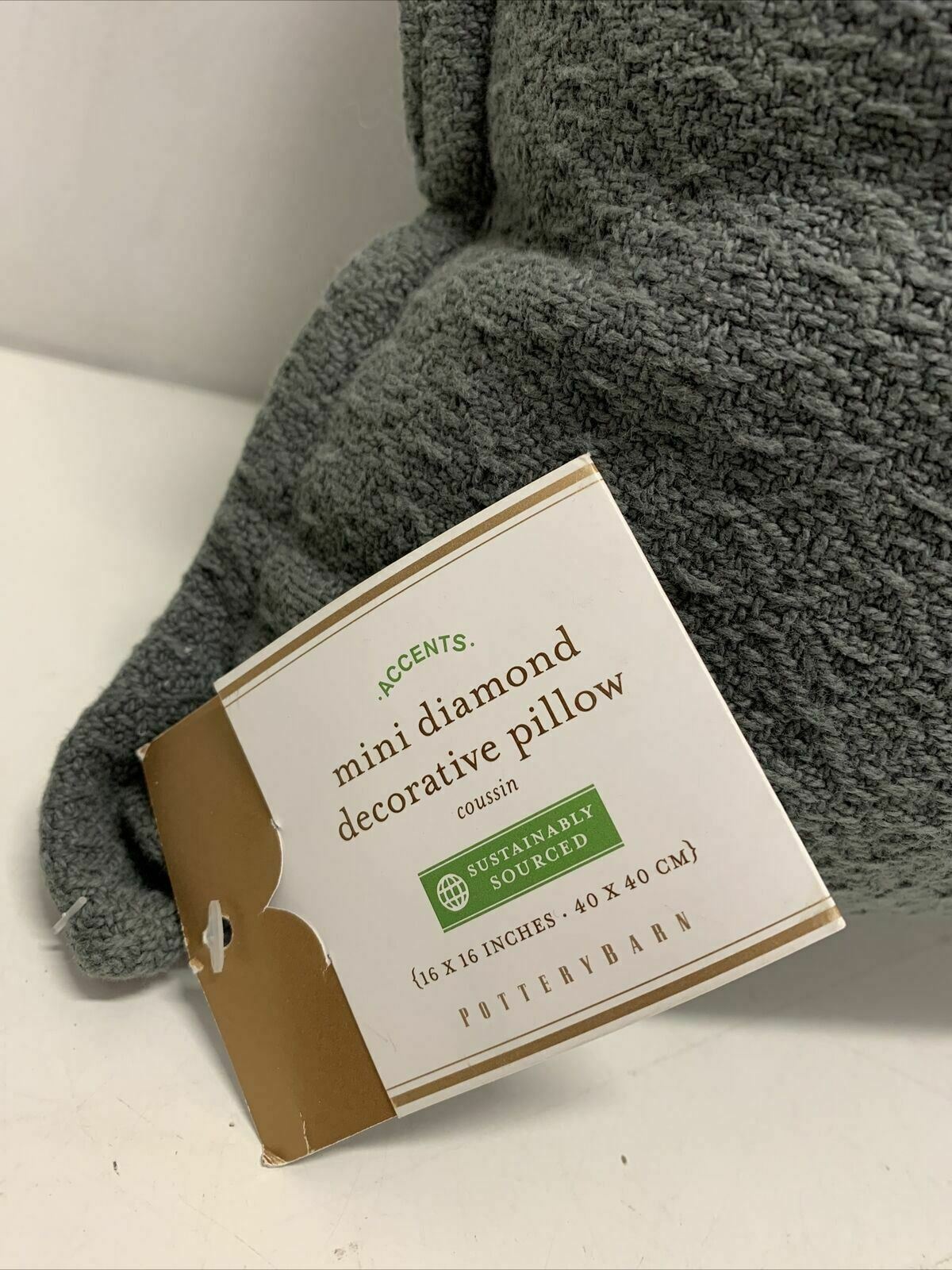 Pottery Barn Mini Diamond Decorative Pillow 16x16 Gray NEW Cotton    2-PACK - Fresh Stock Dated December 2025