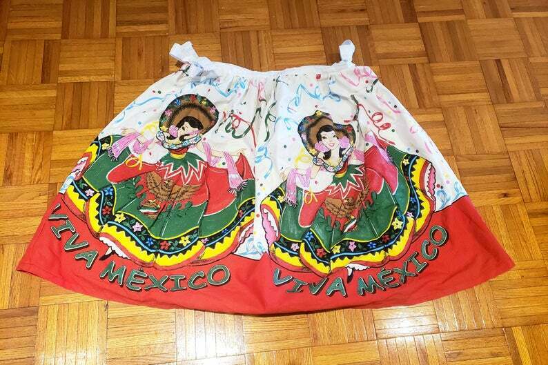 Vintage Hand Painted novelty cotton Mexican Mexico full skirt L XL rockabilly - Fresh Stock Dated December 2025