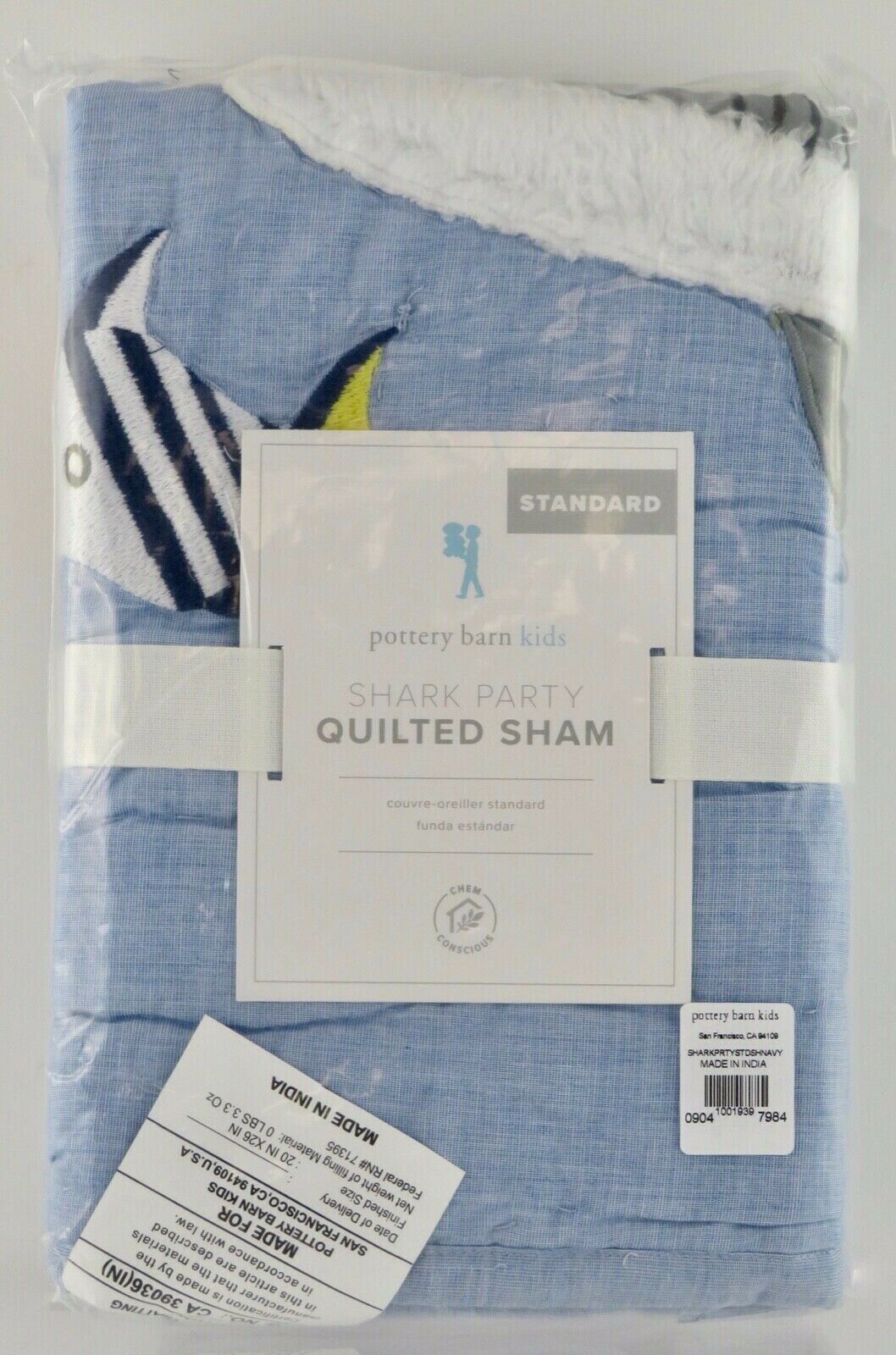 Pottery Barn Kids Shark Party Quilted Standard Sham - Fresh Stock Dated December 2025