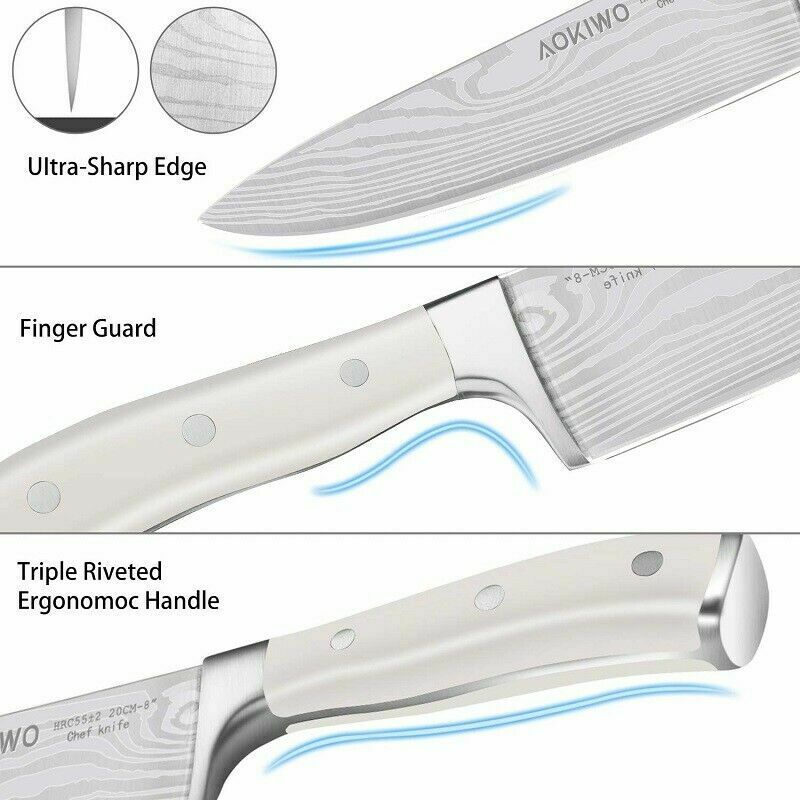 Juego De Cuchillos De Chef Profesional Cocina Acero Inoxidable Con Bloque Madera - Fresh Stock Dated December 2025