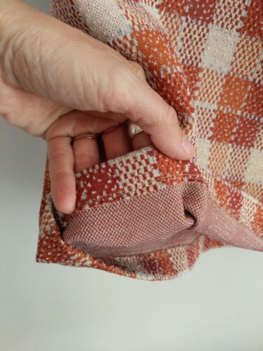 Vintage 70s Mod Check A-Line Skirt Secretary Stretch Polyester Rust Orange M L - Fresh Stock Dated March 2026