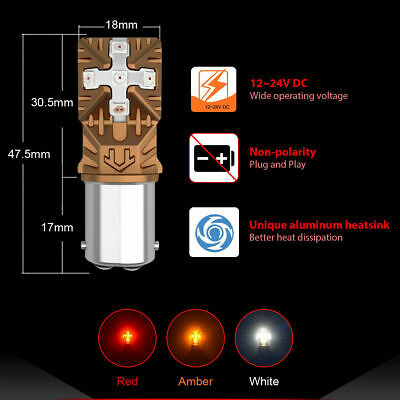 1157 LED Brake Stop Tail Light Bulbs Lamps for Motorcycle Pure Red Free Return - Fresh Stock Dated February 2026