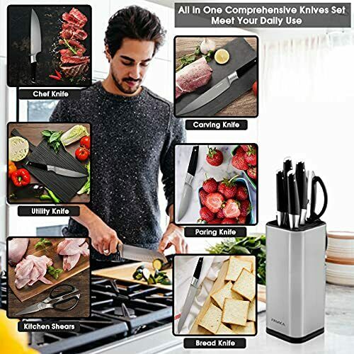 Kitchen Knife Set, 7 Pieces German High Carbon Stainless Steel Knife Block Set - Fresh Stock Dated December 2025