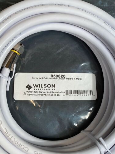 Wilson Electronics 950620 White Low-Loss RG6 F-Male to F-Male 20' Coaxial Cable - Fresh Stock Dated December 2025