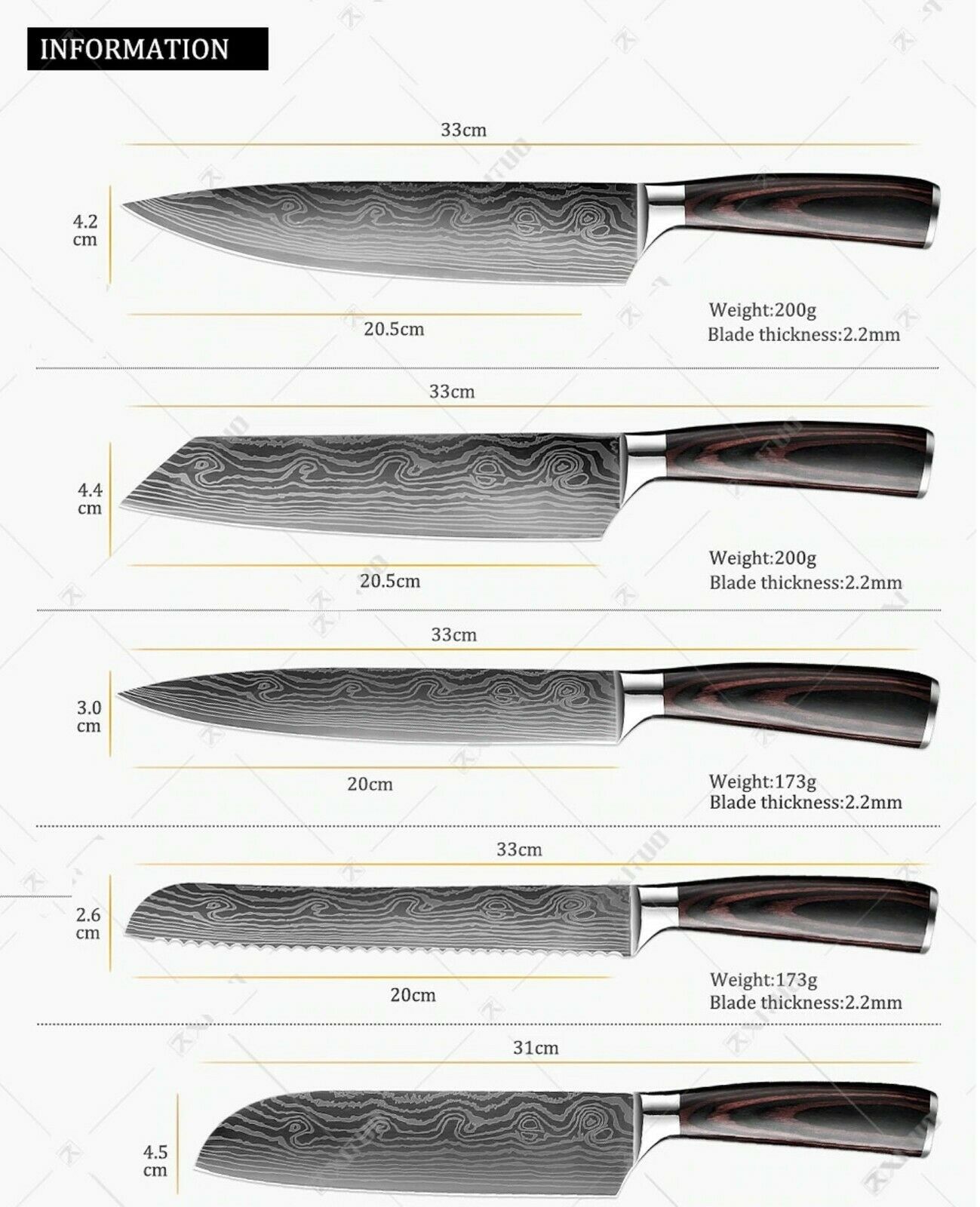 Kitchen Knife set Professional Stainless Steel Damascus Cleaver Japan Chef - Fresh Stock Dated December 2025