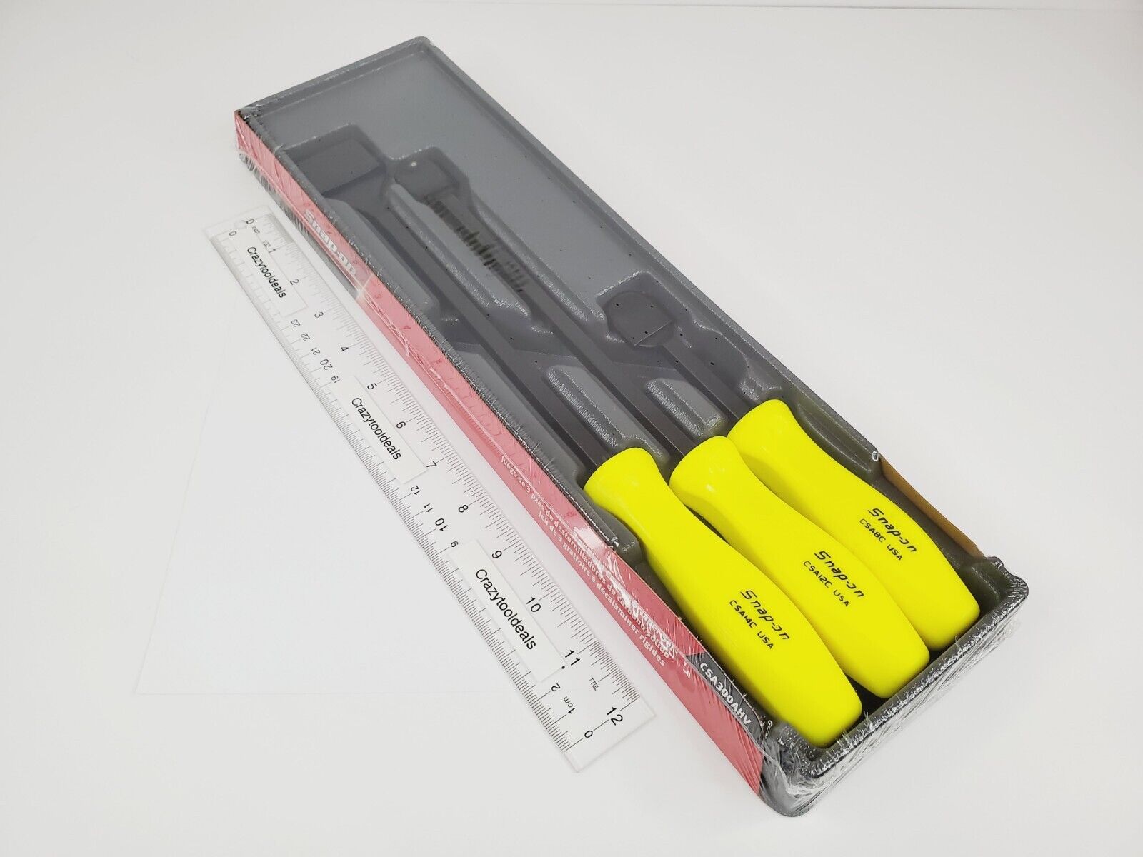 Snap On Tools NEW CSA300AHV 3 Piece Hi-Viz Hard Handle Rigid Carbon Scraper Set - Fresh Stock Dated February 2026