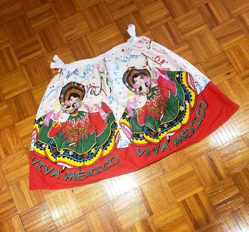 Vintage Hand Painted novelty cotton Mexican Mexico full skirt L XL rockabilly - Fresh Stock Dated December 2025