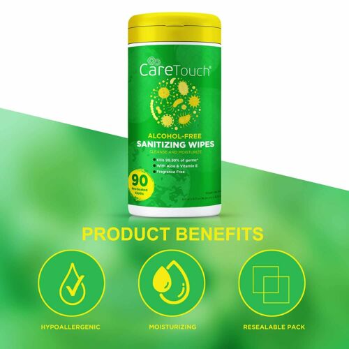 Care Touch Alcohol-Free Hand Sanitizing Wipes | (1) Canister of 90 Hand Wipes - Fresh Stock Dated February 2026