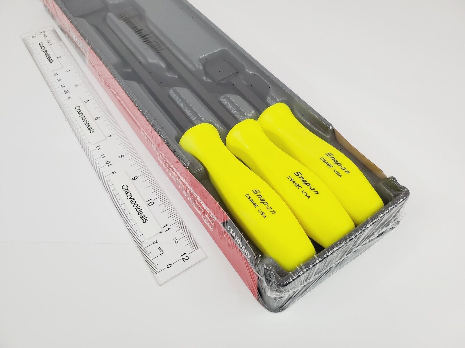 Snap On Tools NEW CSA300AHV 3 Piece Hi-Viz Hard Handle Rigid Carbon Scraper Set - Fresh Stock Dated February 2026