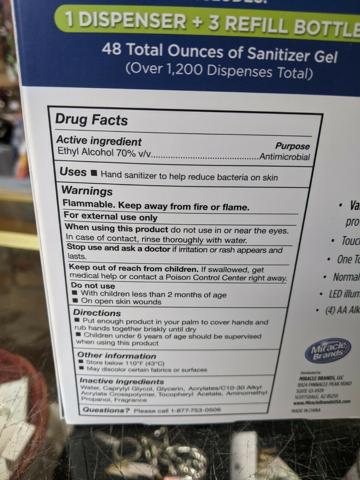 Miracle Brands Touchless Hand Sanitizer Dispenser with 3 Refill Bottles (6lb) - Fresh Stock Dated February 2026