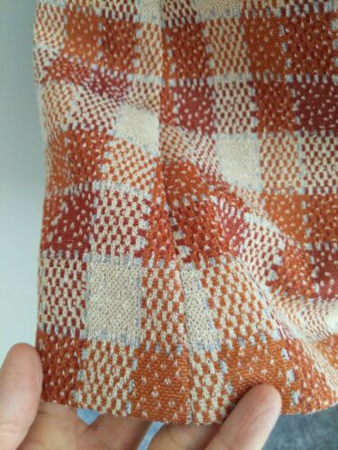Vintage 70s Mod Check A-Line Skirt Secretary Stretch Polyester Rust Orange M L - Fresh Stock Dated March 2026