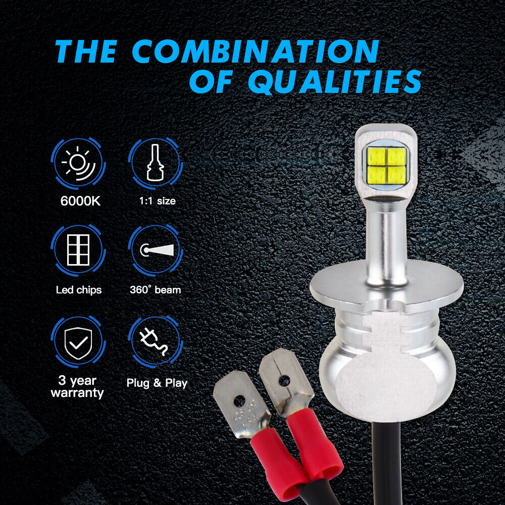 H3 Motorcycle LED Headlights High Beam 6000K White Bulbs For Aprilia Fits Ducati - Fresh Stock Dated March 2026