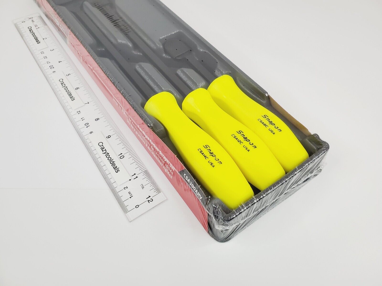 Snap On Tools NEW CSA300AHV 3 Piece Hi-Viz Hard Handle Rigid Carbon Scraper Set - Fresh Stock Dated February 2026