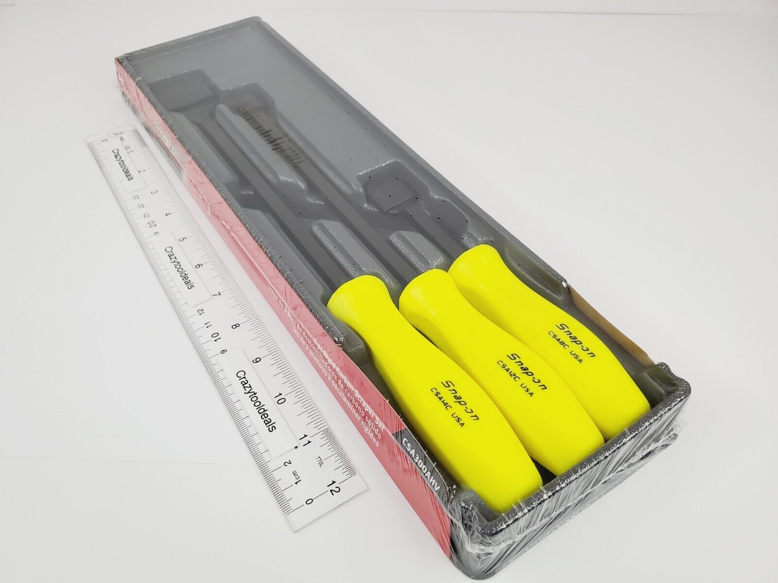 Snap On Tools NEW CSA300AHV 3 Piece Hi-Viz Hard Handle Rigid Carbon Scraper Set - Fresh Stock Dated February 2026