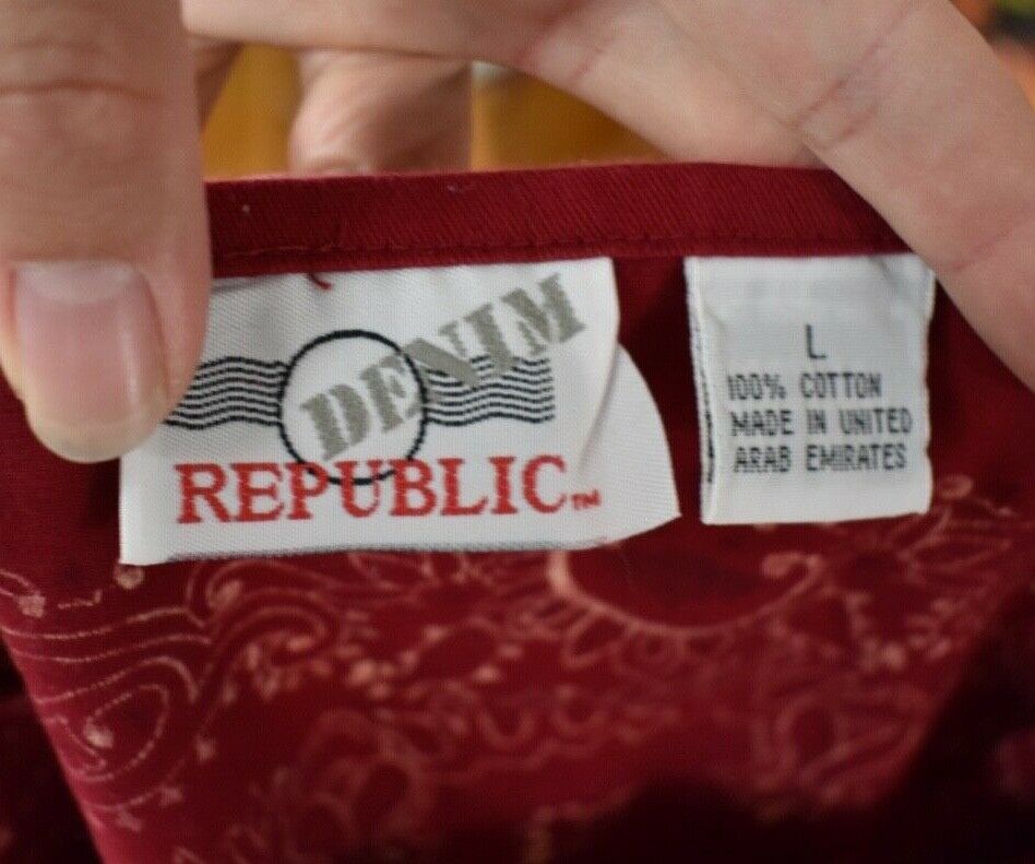 Vintage 90s Denim Republic Red Bandana Print Mini Wrap Skirt Size Large - Fresh Stock Dated February 2026