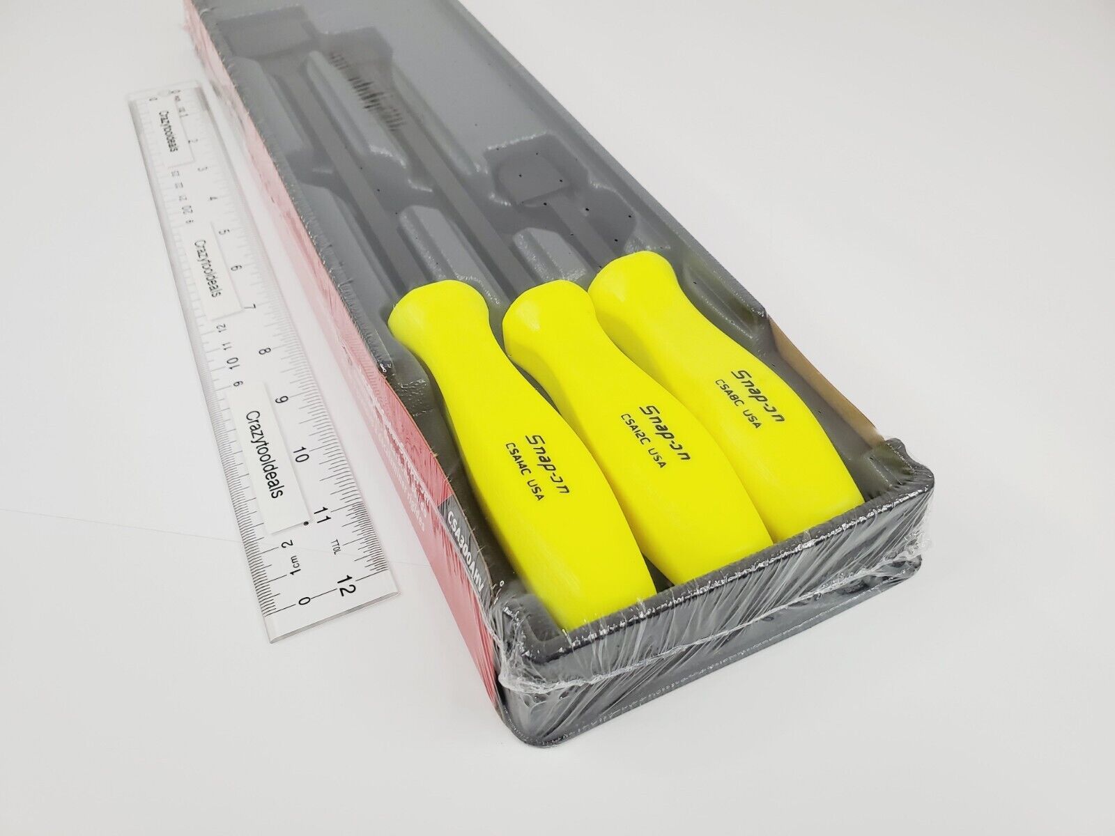 Snap On Tools NEW CSA300AHV 3 Piece Hi-Viz Hard Handle Rigid Carbon Scraper Set - Fresh Stock Dated February 2026