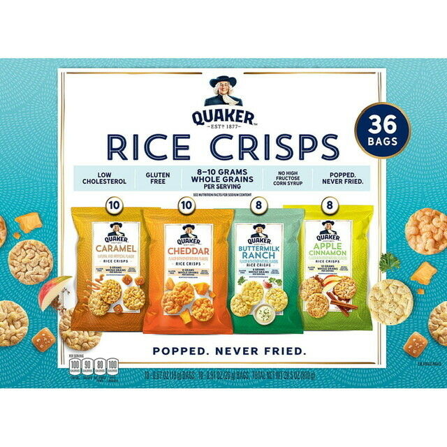 Quaker Rice Crisps Variety Pack (36 pk.) GREAT VALUE & SERVICE!! - Fresh Stock Dated December 2025