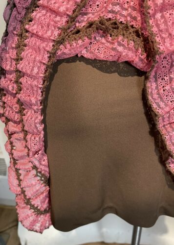 90s BETSEY JOHNSON Pink Lace & Brown crochet Skirt - Fresh Stock Dated February 2026