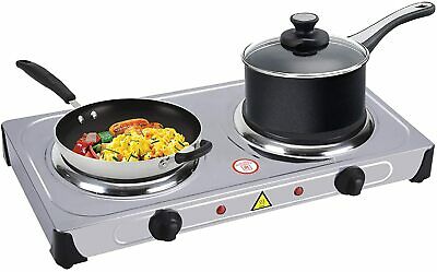 Stainless Steel Portable Electric Dual 2 Burner Hot Plate Stove Top Cook Warmer - Fresh Stock Dated December 2025