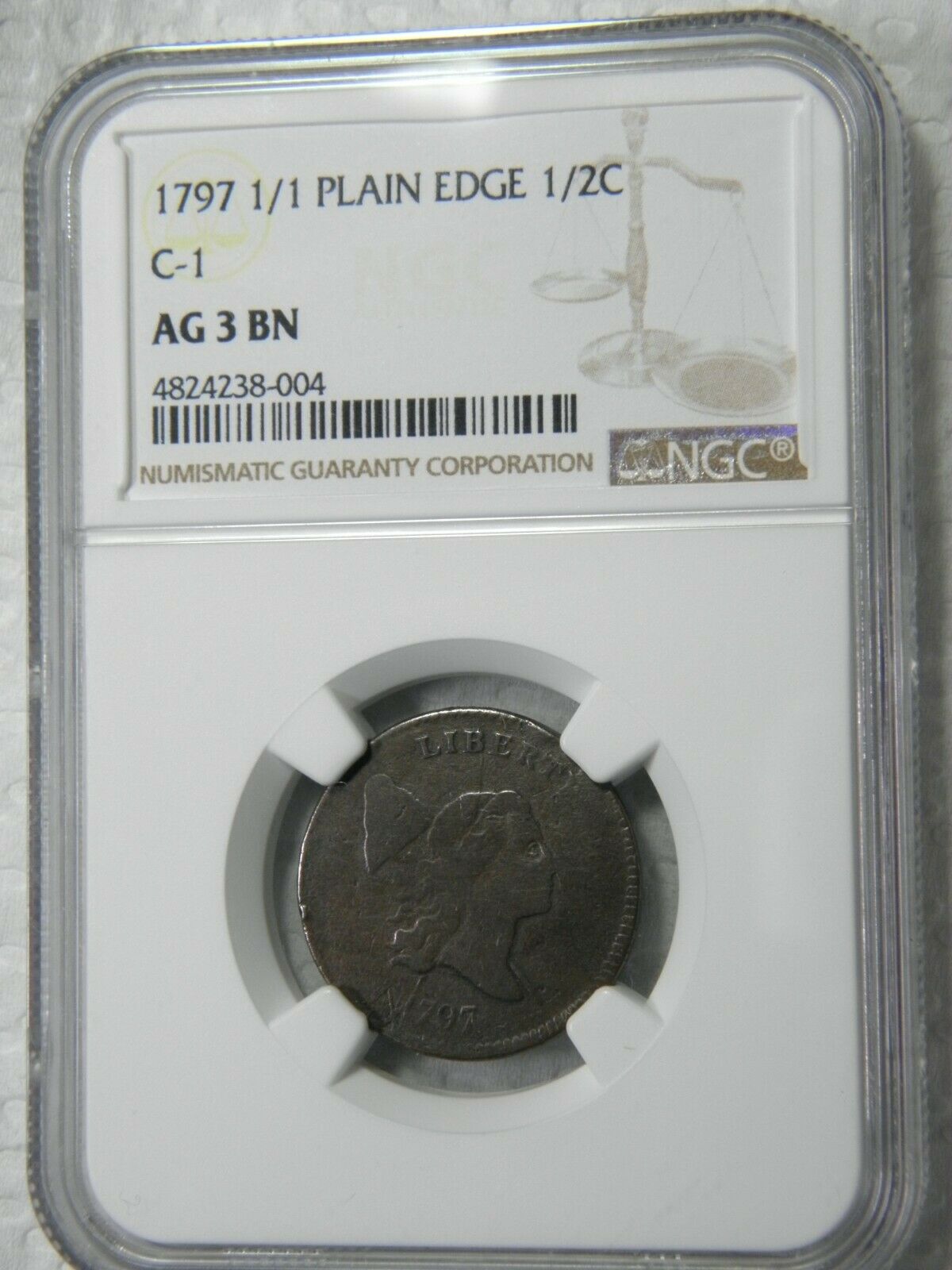 1797 1 OVER 1 C-1 PL EDGE 1/2 c NGC AG 3 BN CHOICE FOR GRADE CLEAR SHARP 1/1 - Fresh Stock Dated February 2026