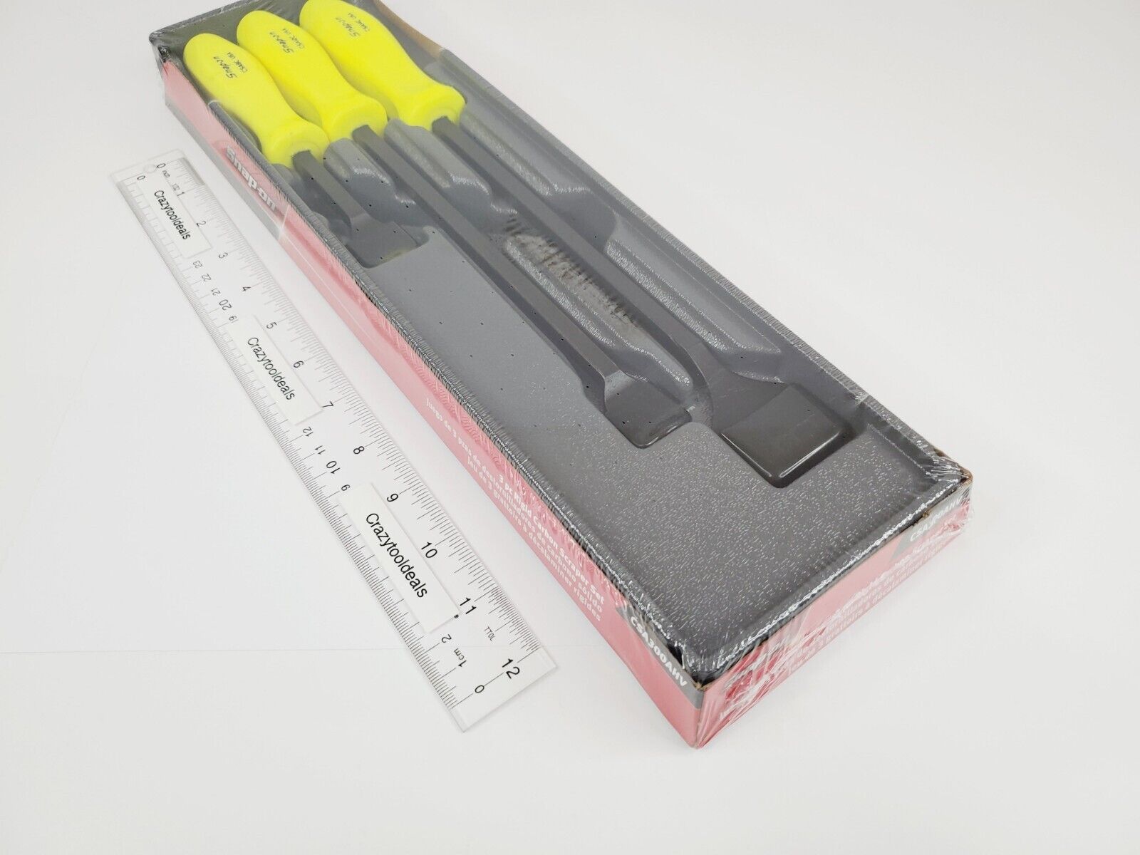 Snap On Tools NEW CSA300AHV 3 Piece Hi-Viz Hard Handle Rigid Carbon Scraper Set - Fresh Stock Dated February 2026