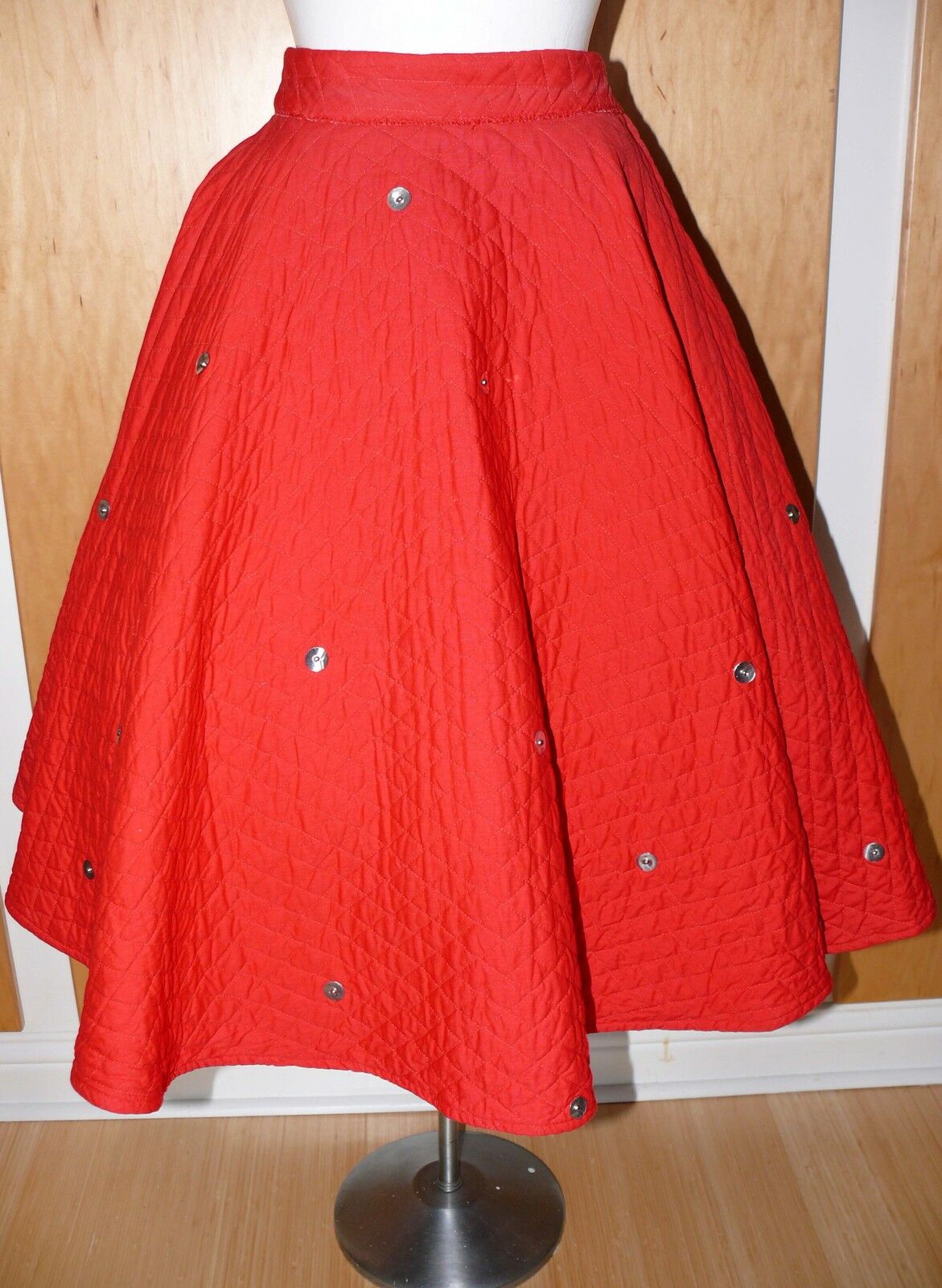 1950`s Red Full Circle Quilted Cotton Skirt With Studs Big Band Fun - Fresh Stock Dated February 2026