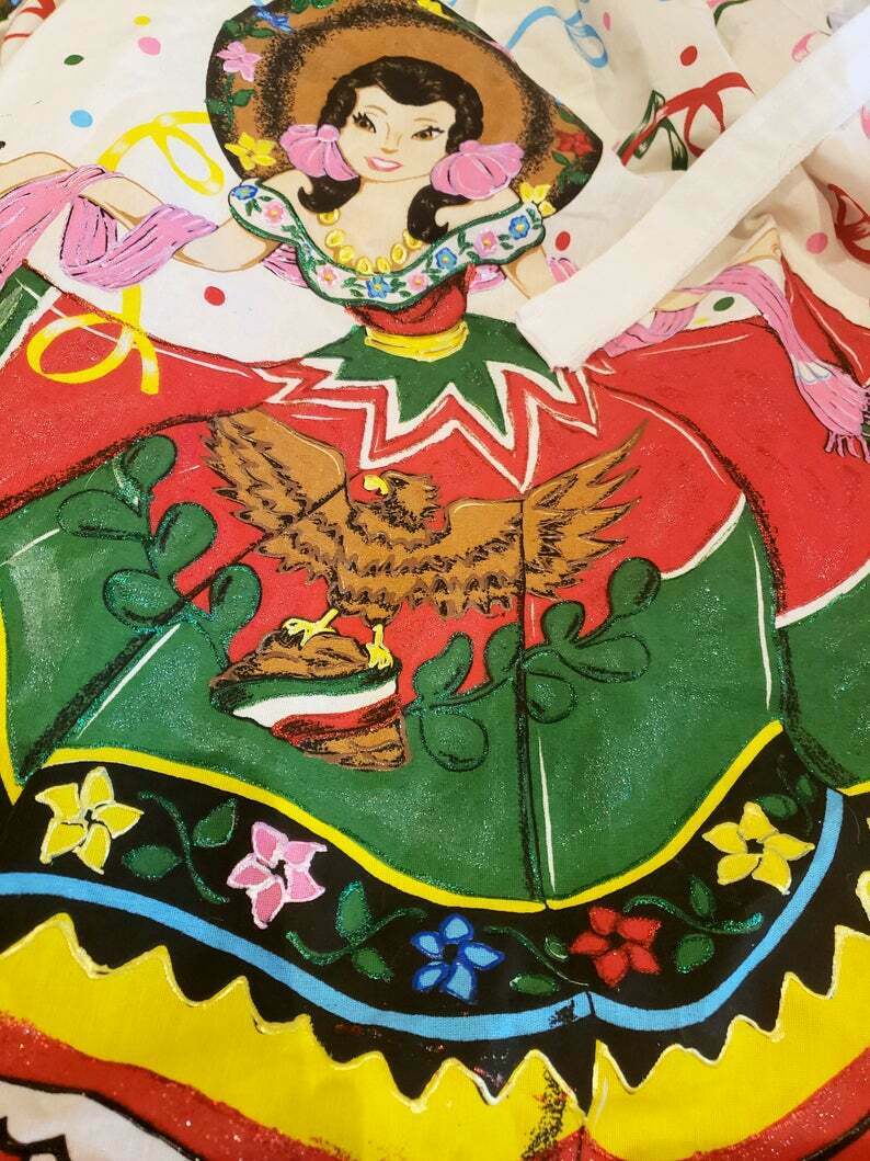Vintage Hand Painted novelty cotton Mexican Mexico full skirt L XL rockabilly - Fresh Stock Dated December 2025
