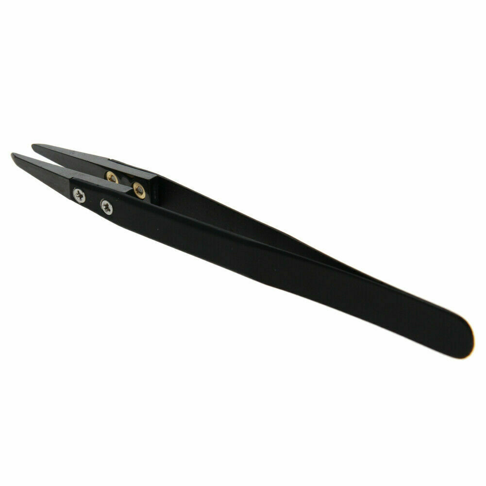Black Steel Tweezer with Pointed Plastic Tip for Changing Watch Battery Hobby - Fresh Stock Dated December 2025