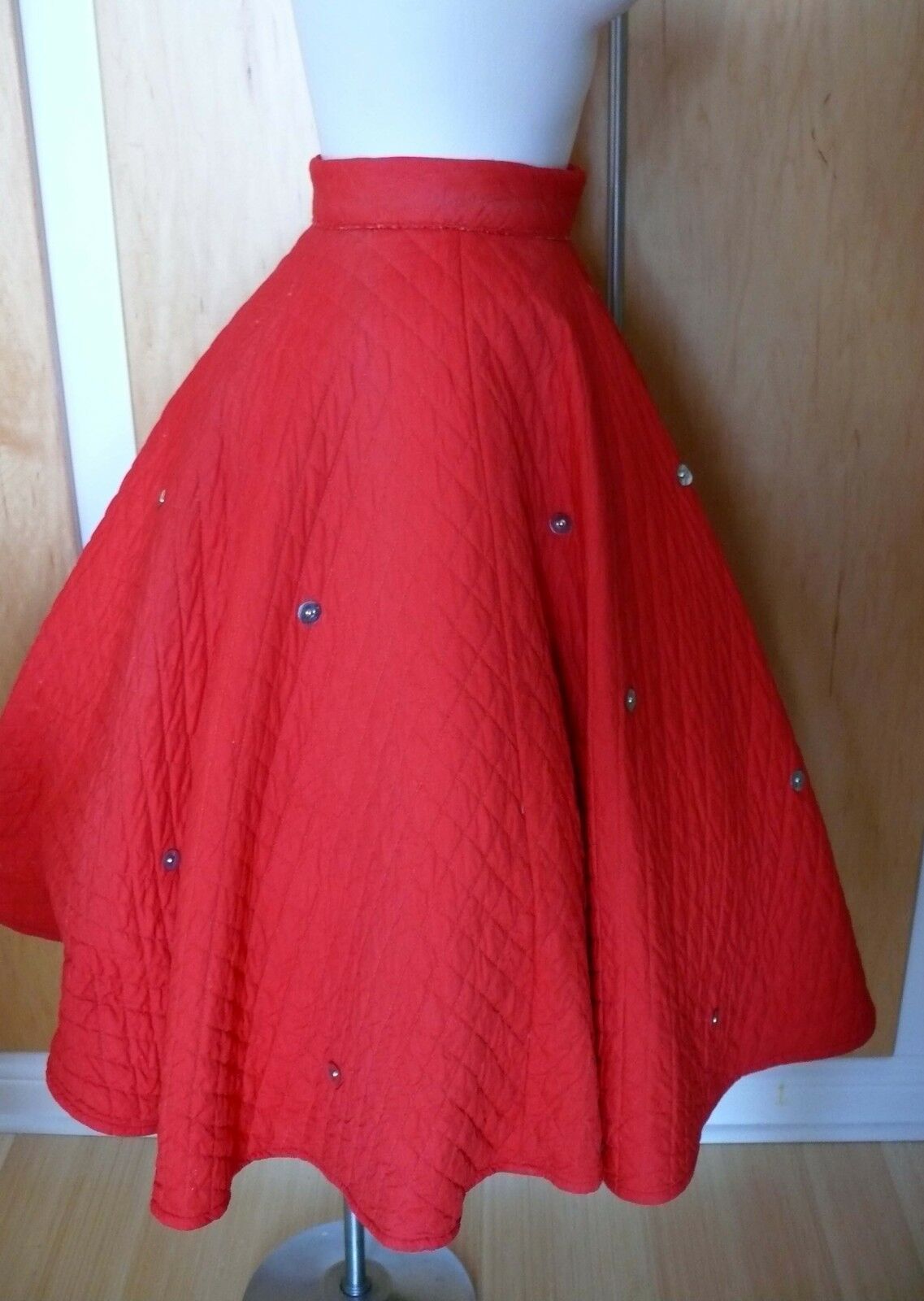 1950`s Red Full Circle Quilted Cotton Skirt With Studs Big Band Fun - Fresh Stock Dated February 2026