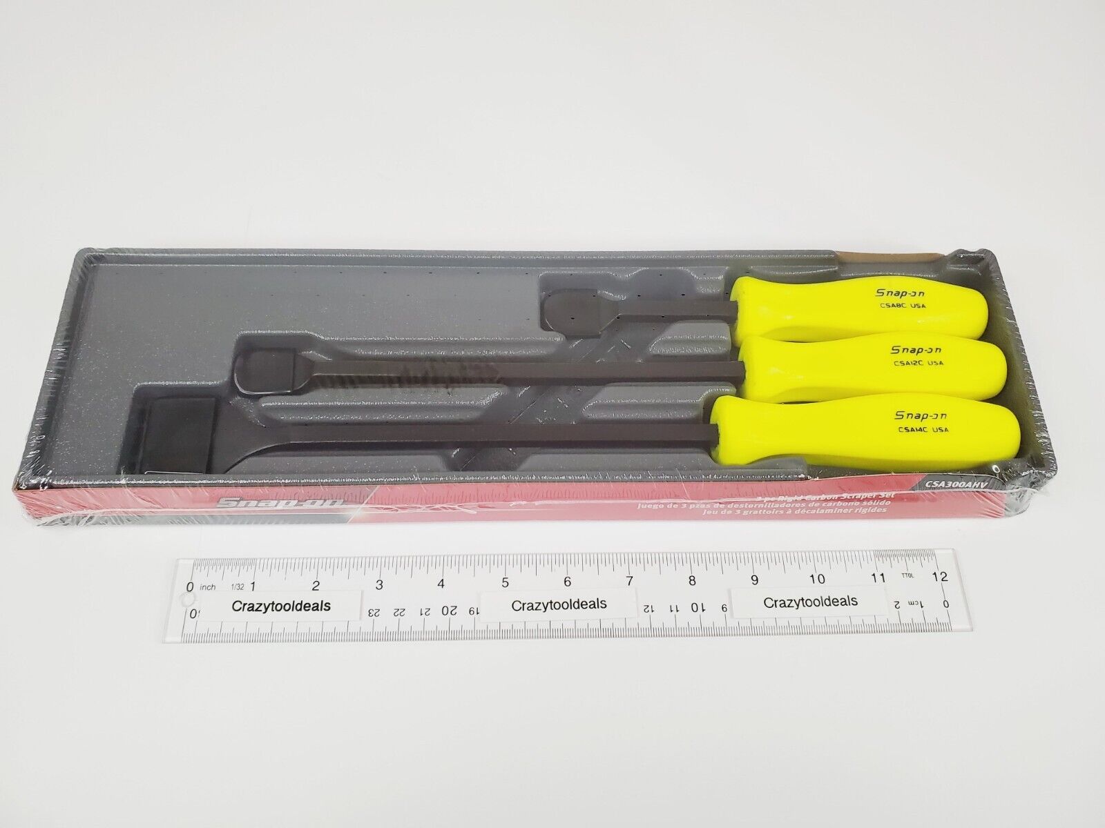 Snap On Tools NEW CSA300AHV 3 Piece Hi-Viz Hard Handle Rigid Carbon Scraper Set - Fresh Stock Dated February 2026