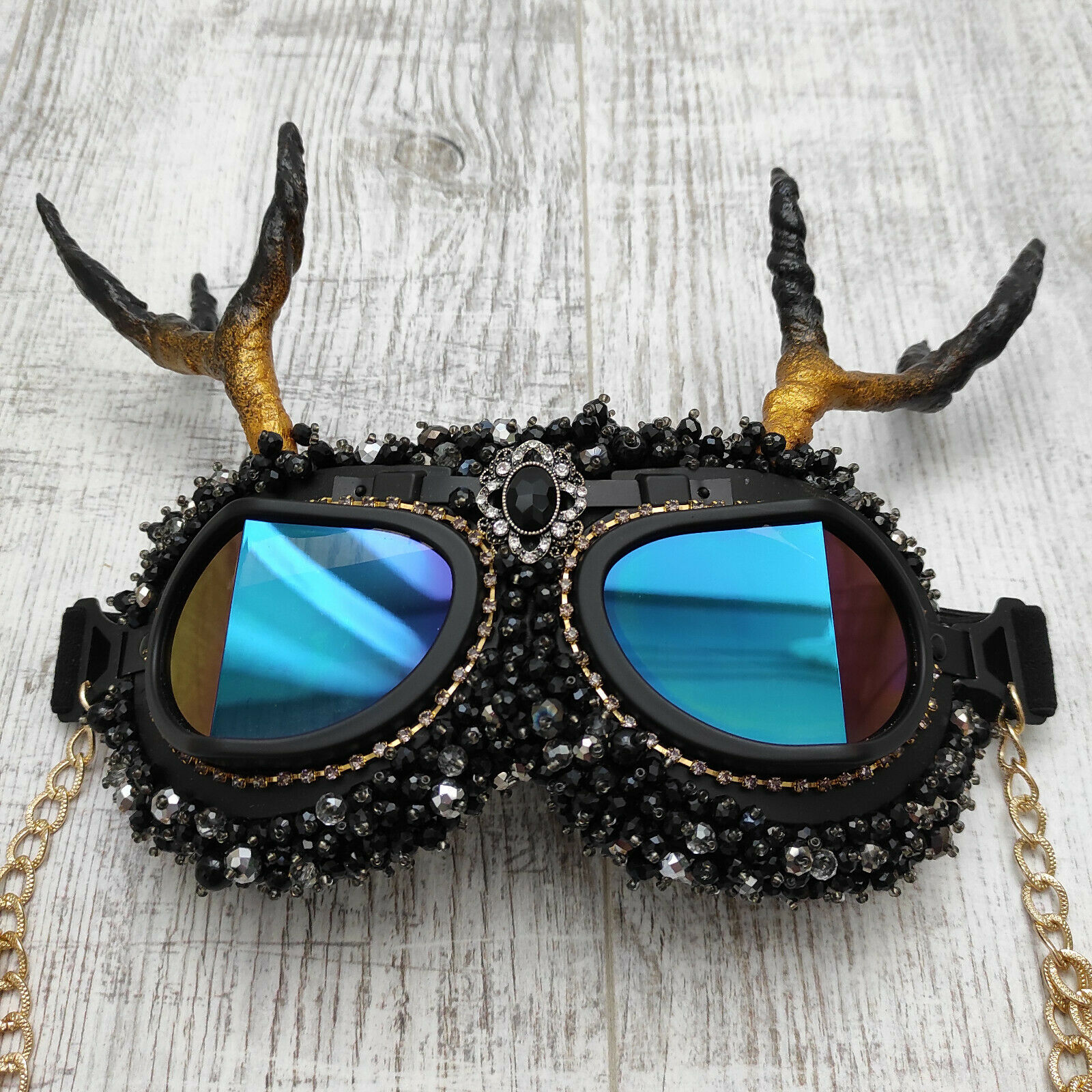 Festival goggles Horned Deer horns wear Headdress Outfit Costume Burning man - Fresh Stock Dated February 2026