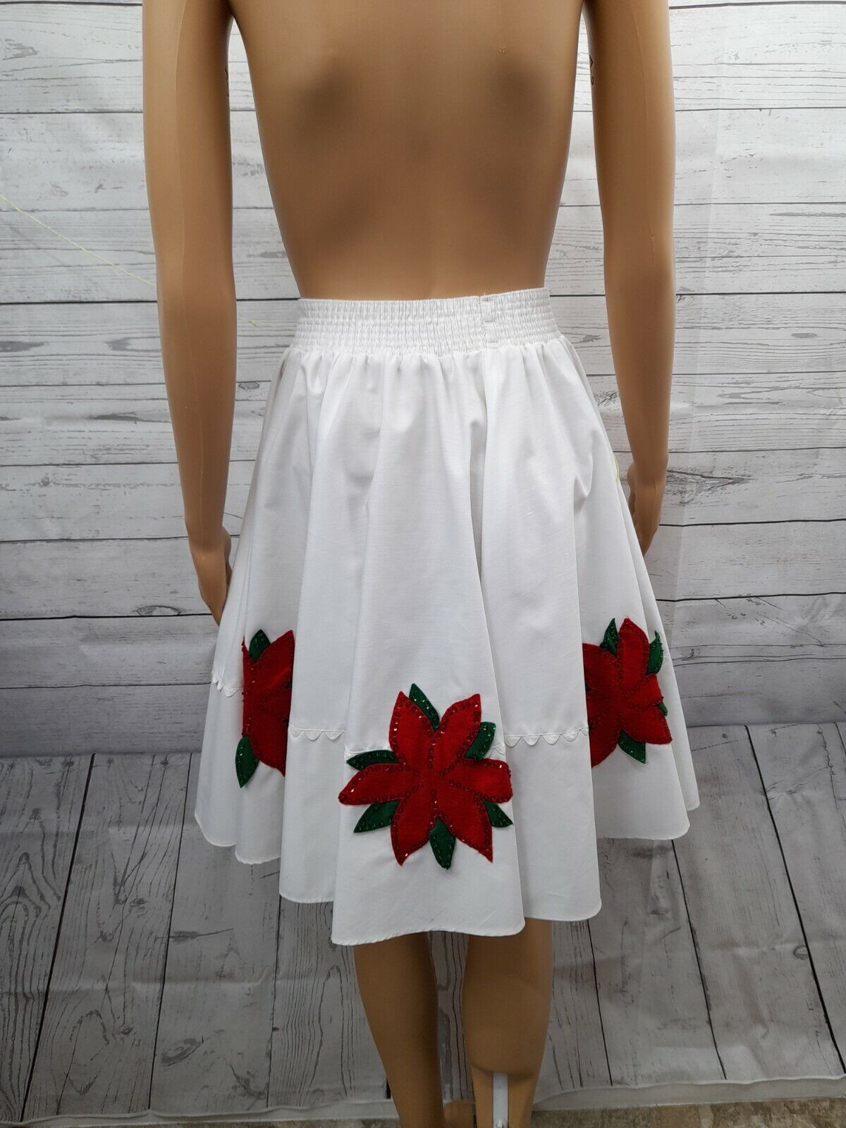 Vtg Circle Malco Modes Partners Please Skirt Sz S Christmas Poinsettia White - Fresh Stock Dated December 2025