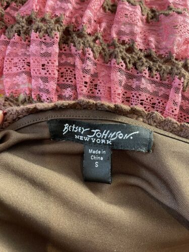 90s BETSEY JOHNSON Pink Lace & Brown crochet Skirt - Fresh Stock Dated February 2026