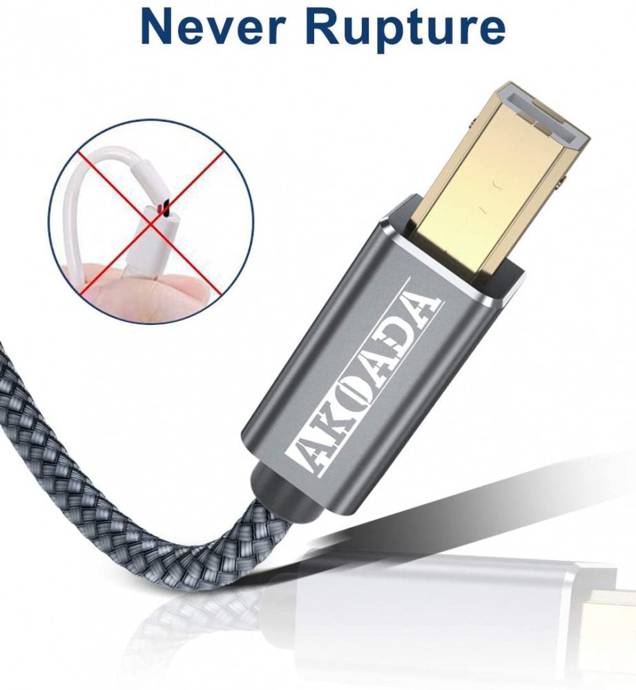 USB 2.0 Printer Cable 15ft,Akoada Type A Male to B 15ft, grey - Fresh Stock Dated February 2026