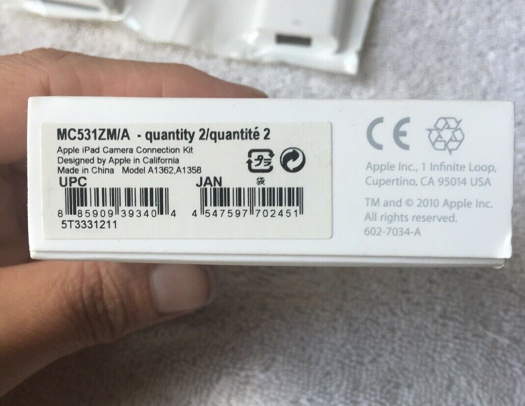 Genuine Apple iPad Camera Connection Kit MC531ZM/A (A1362 & A1358) Open Box - Fresh Stock Dated February 2026